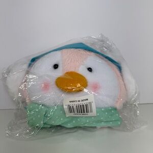 11” Pastel Pink Plush Penguin Head Pre-Wired Craft Decor Mint Scarf Earmuffs